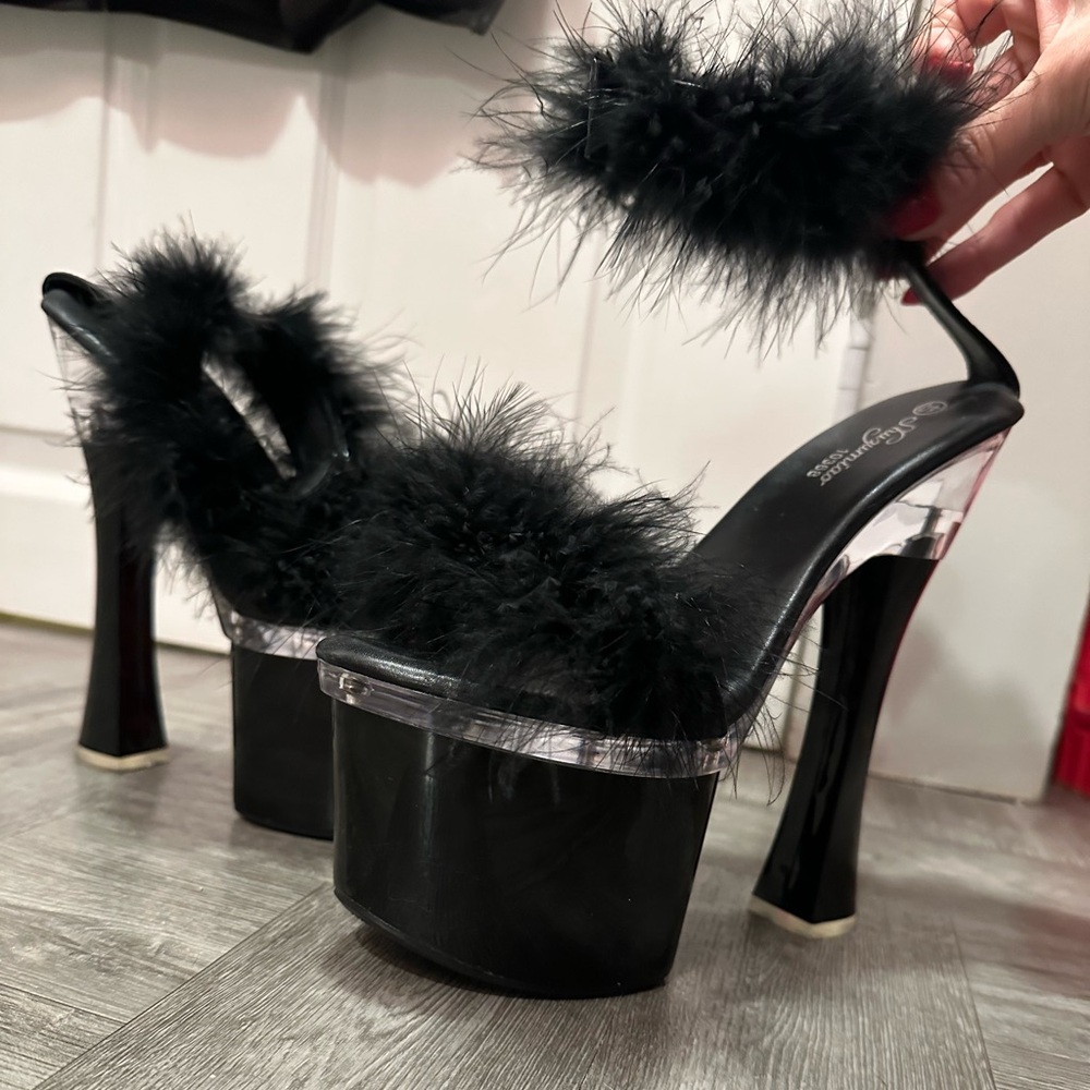 Fur platform heels